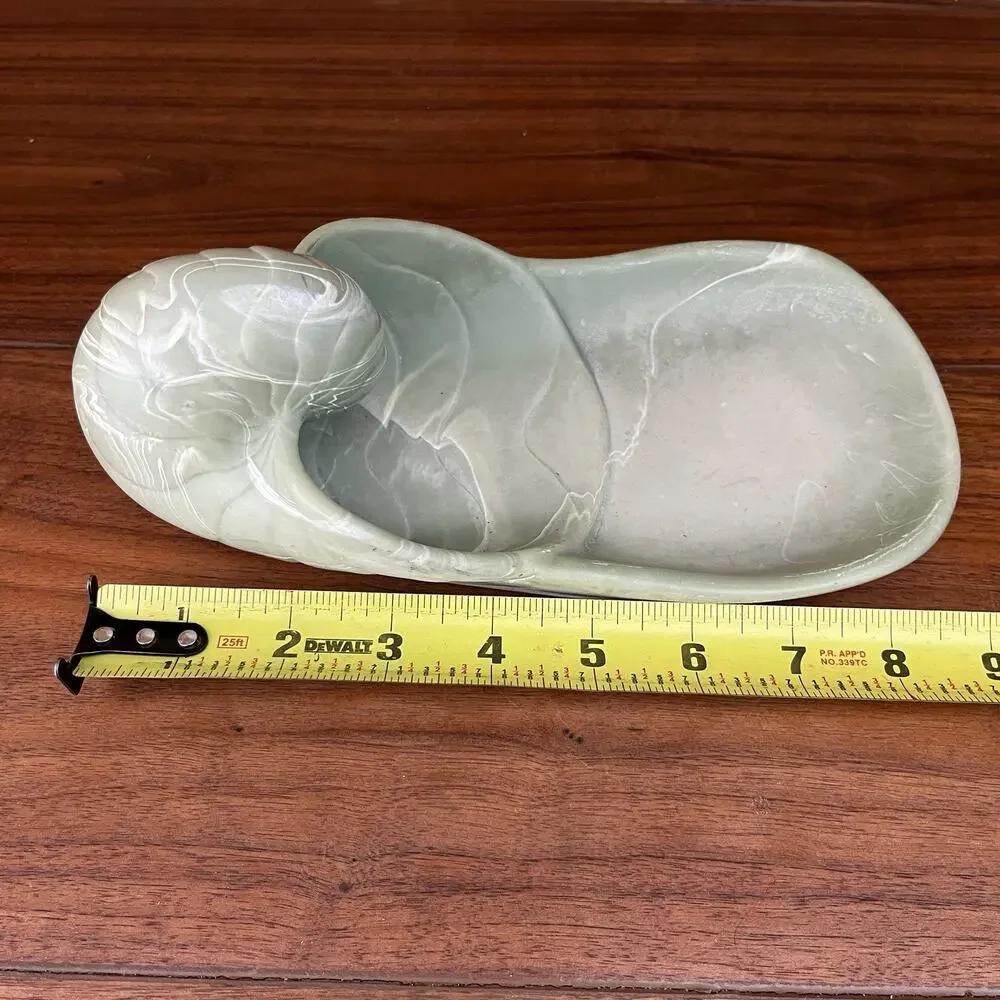 Vintage Dina Nautilus Shell Soapstone Dish Tray Light Green
